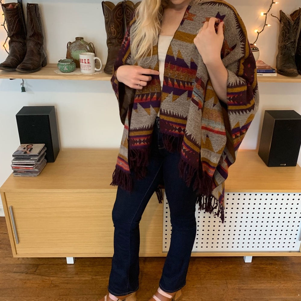 Southwestern print poncho
